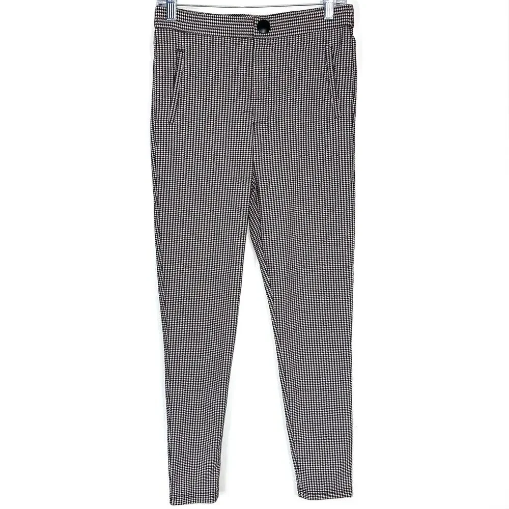 Zara Houndstooth High Rise Skinny Dress Pant Legging Size Medium
